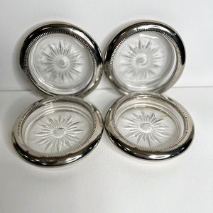 LEONARD Vintage Glass and Silver Coasters - Set of 4